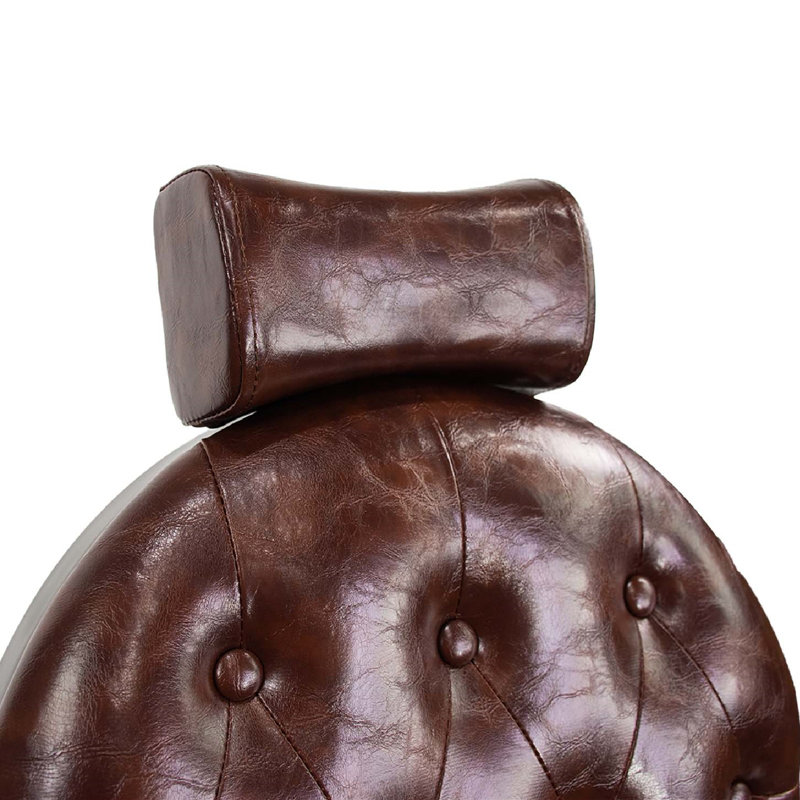Heledd Wide Faux Leather Reclining Barber Chair, Brown Faux Leather, Gray