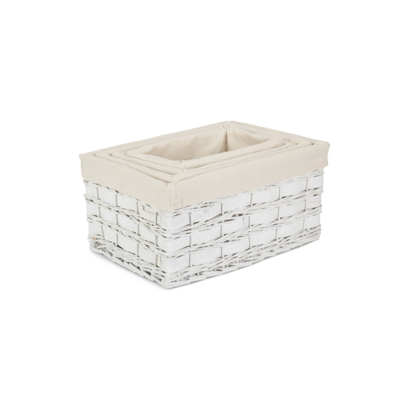 Wicker 4 Piece Lined Scandi Style Storage Basket Set, White
