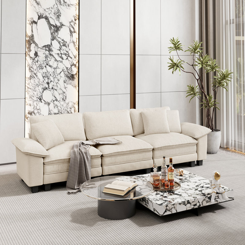 Canapé modulaire de 124 po, canapé Cloud Comfy pour salon, canapé 3 places à assise profonde avec coussin décoratif, 3