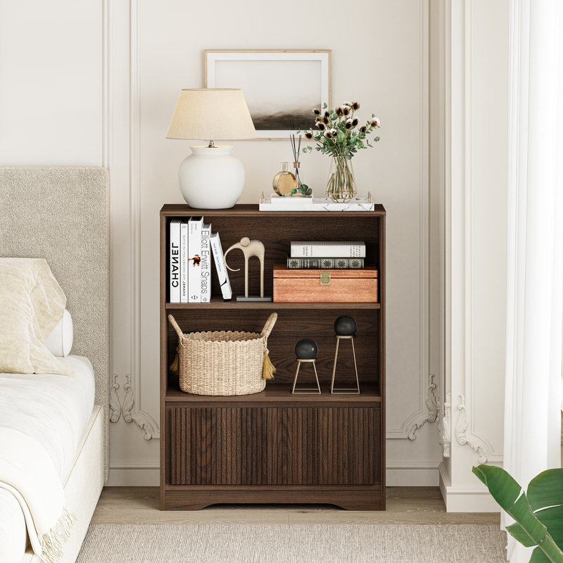Bibliothèque Guinna à 3 niveaux avec tiroir, petite bibliothèque avec tablette réglable et motif ondulé pour salon, chambre à coucher, bureau à domicile, entrée