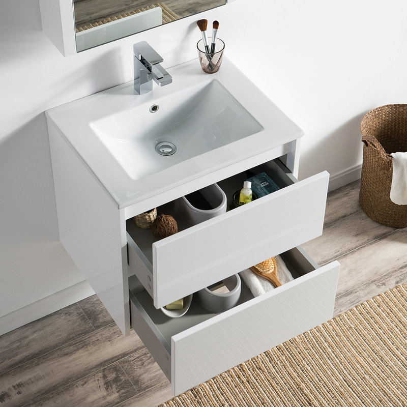 Oquendo 24.25'' Single Bathroom Vanity with Ceramic Top, Glossy White