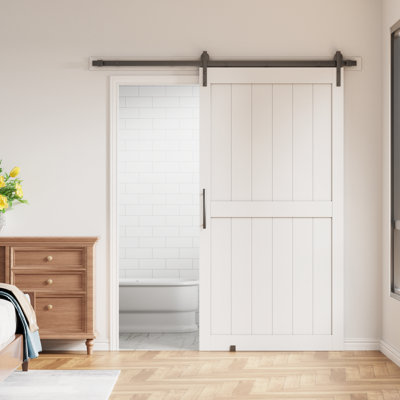 26'' X  84''Height H-Frame Manufactured Paneled Wood Sliding Barn Door With Installation Hardware