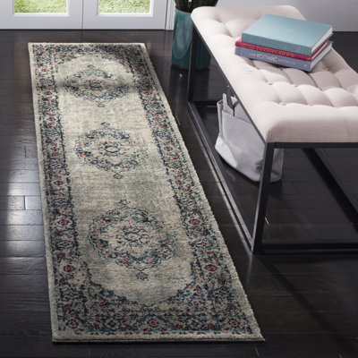 Tapis gris clair / fuchsia / menthe en laine de style sud-ouest Christa