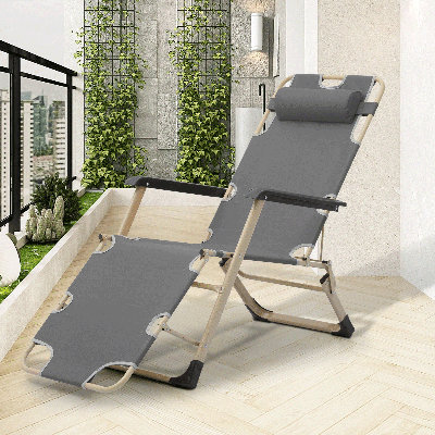 Folding Lounge Chair Recliner, Outdoor Foldable Reclining Chair with Adjustable Backrest & Footrest