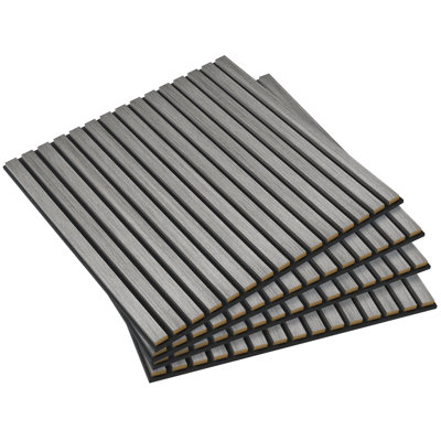 Paquet de 4 panneaux muraux en faux bois HOMcom, 24 panneaux isolants insonorisants de 24 po x 24 po, panneaux de lattes en bois pour la décoration murale intérieure, plafond, gris