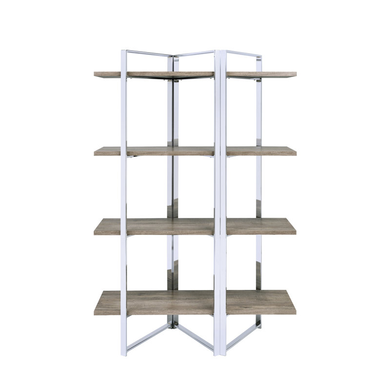 4-shelf Natural And Bookshelf - Maximize Your Storage In Living Area Sleek Metal Frame Enhance Kitchen With Style Functional Design