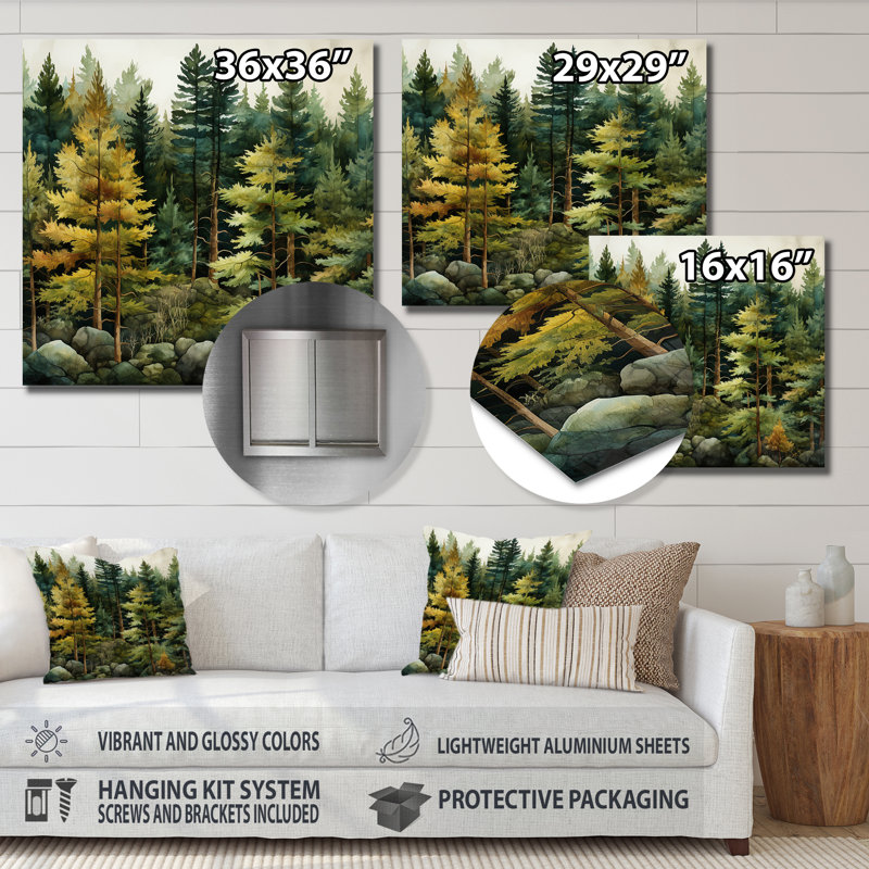 Pine Tree Symphony I - impression sur métal, H 23 po x l 23 po x P 1 po