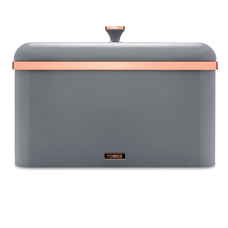 Tower Cavaletto Bread Bin with Removable Lid, Large Capacity and Durable Steel Body, Grey