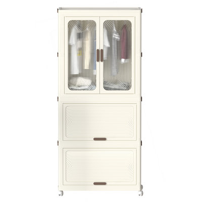 Portable Wardrobe Closet With Magnetic Doors And Hanging Rod For Clothes Storage