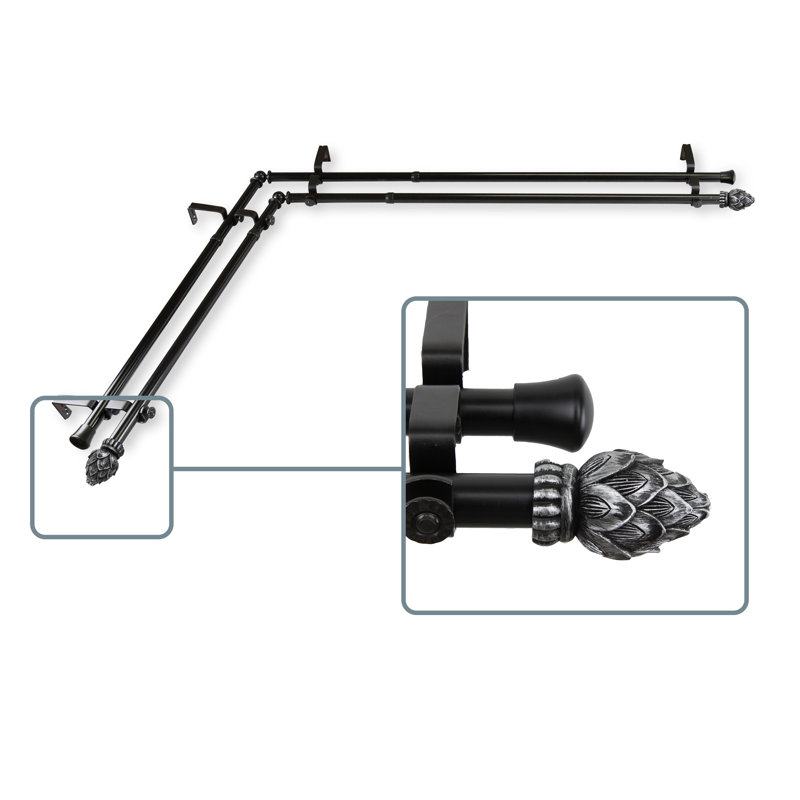 Tringle à rideaux d'angle pour fenêtre double, L 48 po x l 84 po, Noir