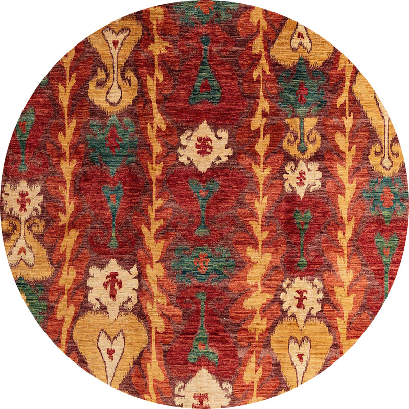 Tapis abstrait beige / rouge, Rond 7 pi