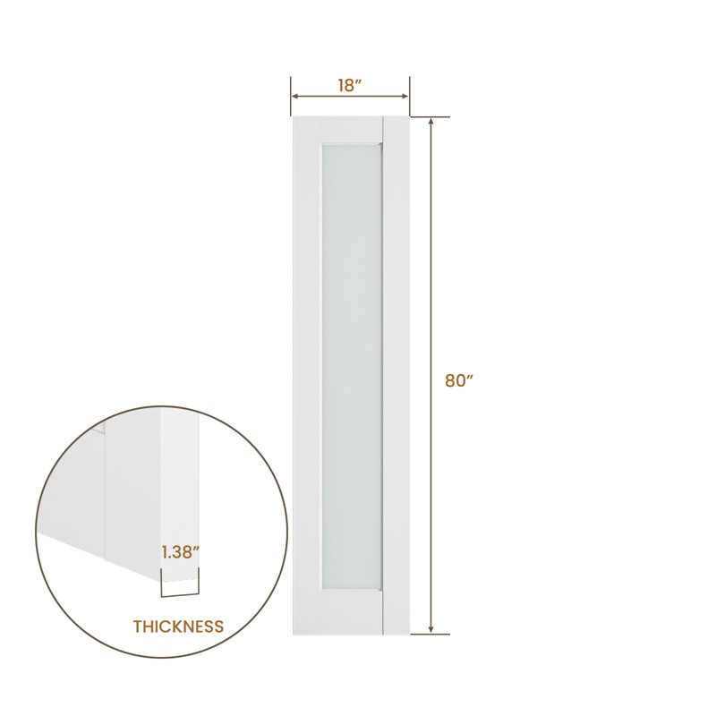 Frosted Glass 1-Lite Solid Wood Slab Door Without Frame and Hardware Kit, 18" x 80"