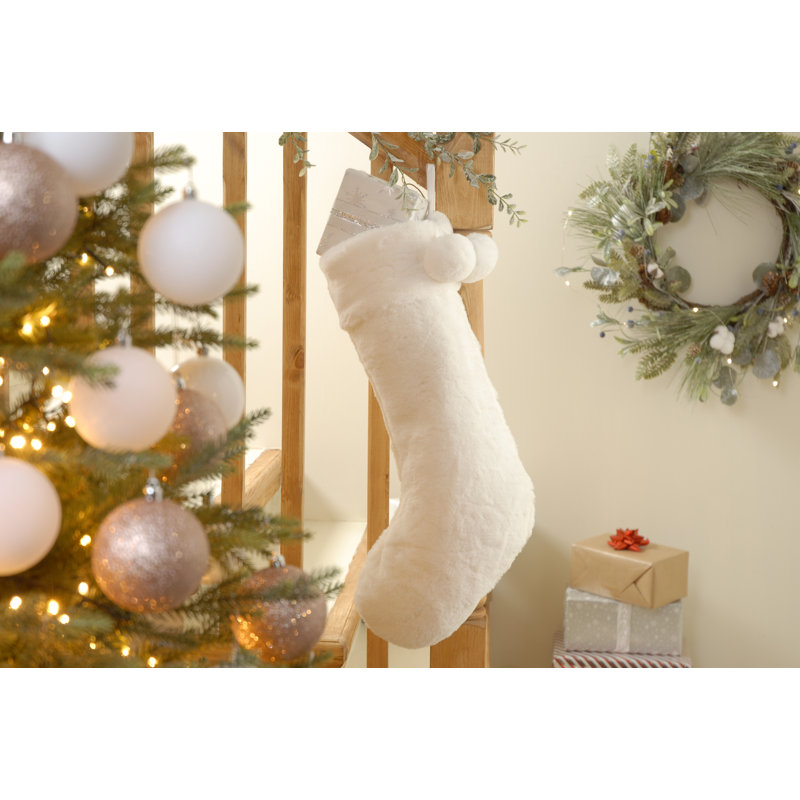 Stocking with Pom Pom Detail, White