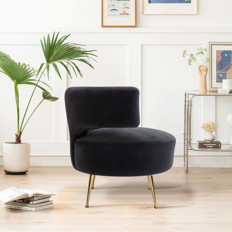 Fauteuil demi-tonneau en polyester 26,5 po Amatallah, Noir