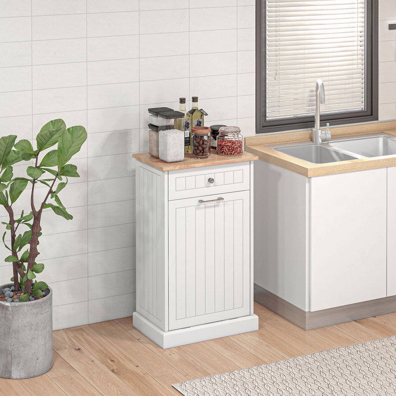 Armoire, avec tiroir, support de poubelle de recyclage autoportant