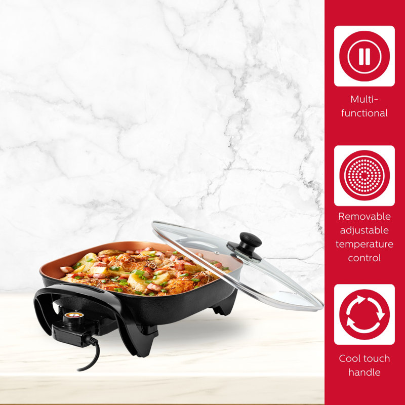 Brentwood 12-Inch Copper Nonstick Electric Skillet with Glass Lid