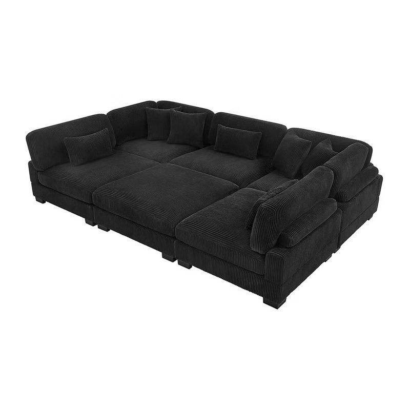 Supremo Black 6 Piece Sectional, Black Fabric