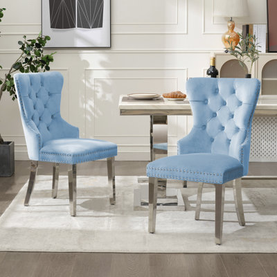 Chaises de salle à manger rembourrées en velours avec pieds en acier inoxydable