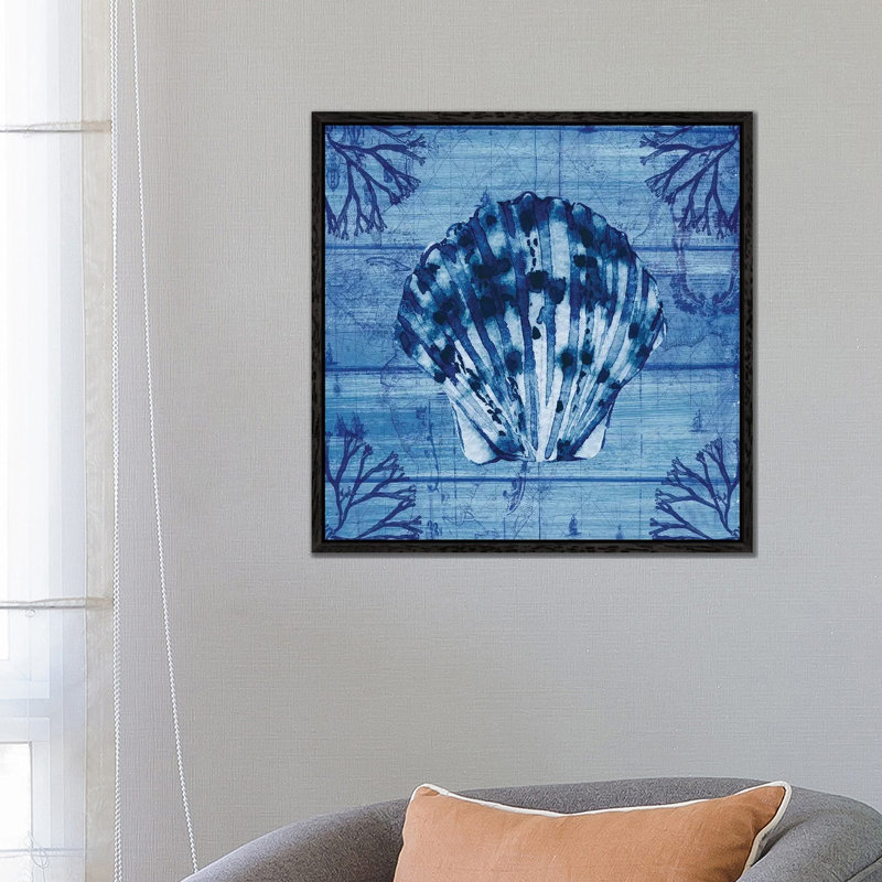 Indigo Scallop by Susan Jill - Print on Canvas, Black Floater Framed, 66.04cm H x 66.04cm W x 3.81cm D