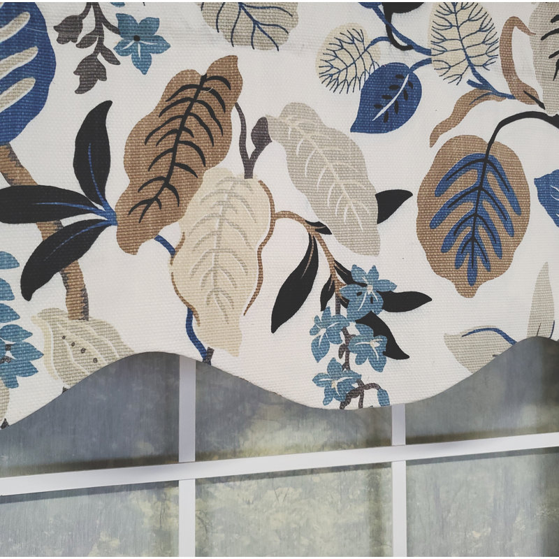 Antonia Blue and Beige Cotton Floral Window Valance 50" x 15"