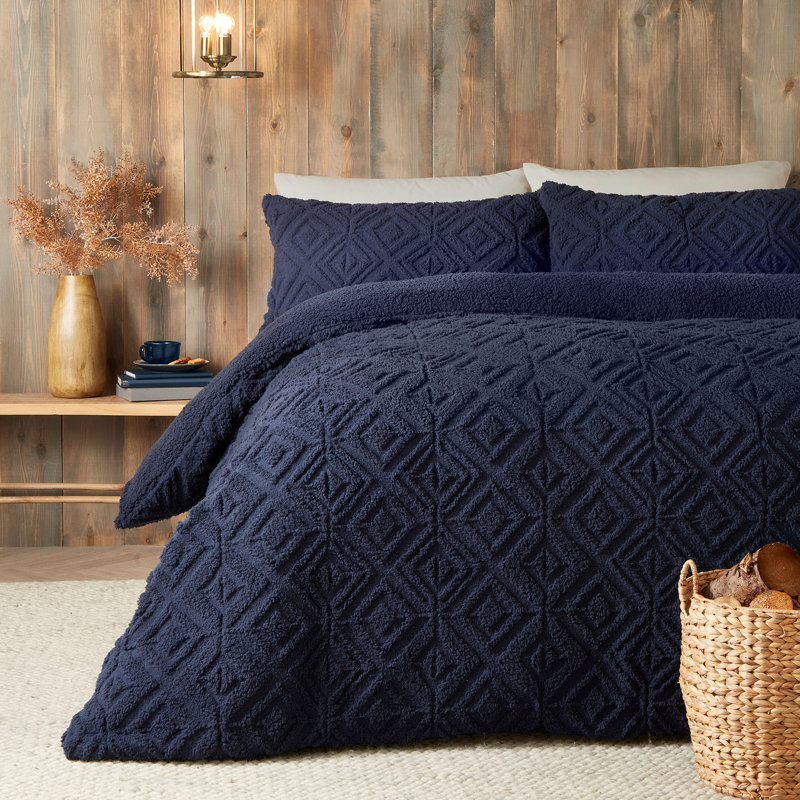 Geo Fleece 100% Polyester Bedding, Navy, Single Duvet Cover + 1 Standard Pillowcase
