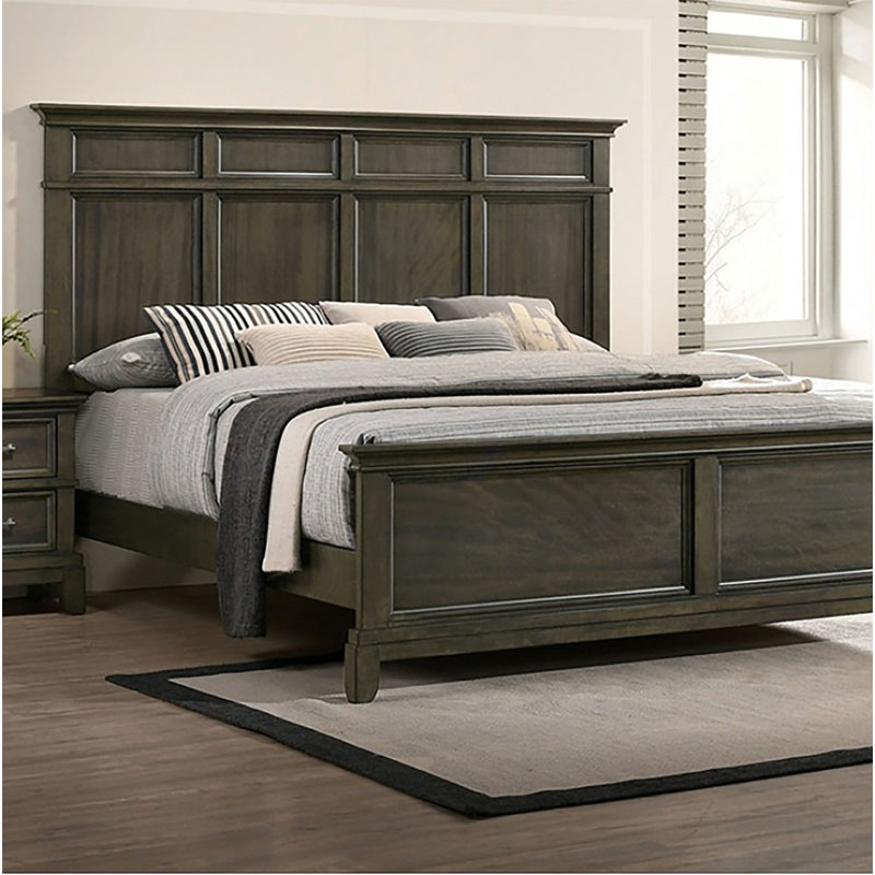 Gray Queen Solid Wood Bed with Panel Headboard