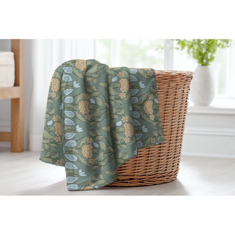 Couverture en velours de polaire vison doux Piper, L 80 po x l 60 po, Motif floral vert