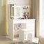 100cm Wide Dressing Table with Sliding 3-Colour LED Mirror & 5 Drawers - Compact Vanity with Stool-1204499110