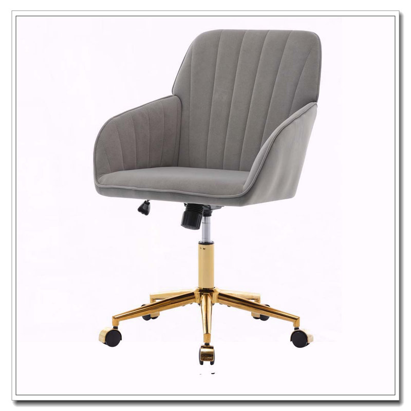 Fauteuil de bureau ergonomique pivotant avec mousse à mémoire de forme et base dorée, Grey/Gold Velvet