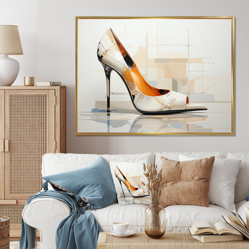 «Beige High Hells Collage II», reproduction d'art sur toile, H 16 po x l 32 po x P 1 po, Cadre flottant doré