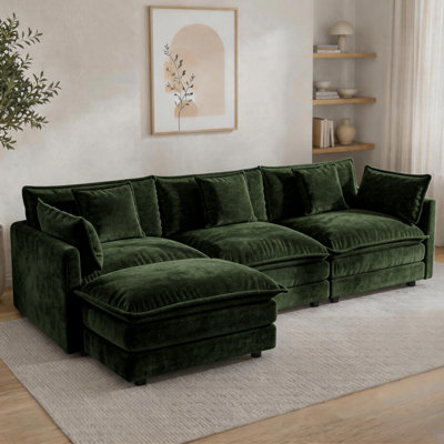 104 " L Shaped Chenille Sectional Sofa With Reversible Ottoman