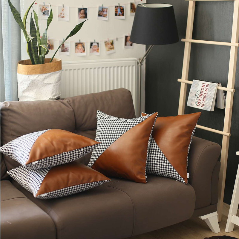  Housse de coussin carrée en similicuir, Brun