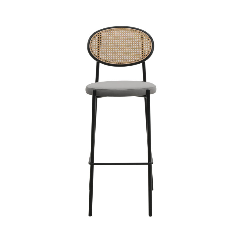 Danele Euston Modern Wicker Bar Stool with Steel Frame, Gray