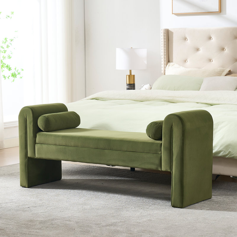 Velvet Bed Tail Stool, 60.5-Inch Storage Stool, Green