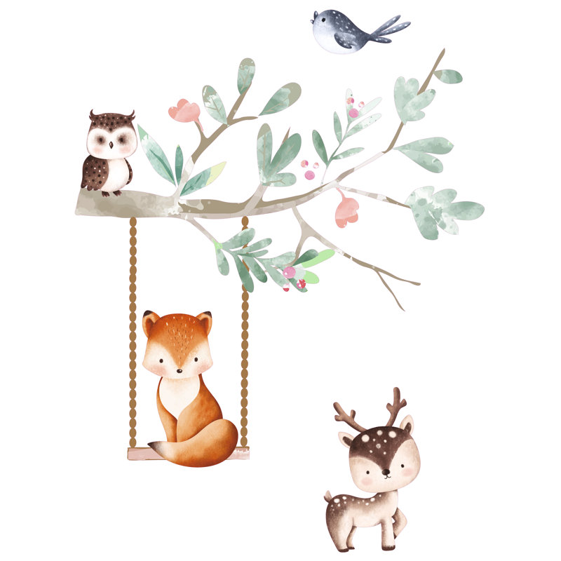 Adhésif décoratif hibou, oiseau et cerf