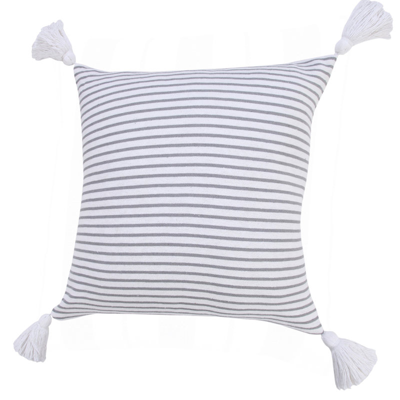 Coussin à fermeture à glissière 100% coton 20 po x 20 po, Gris / blanc