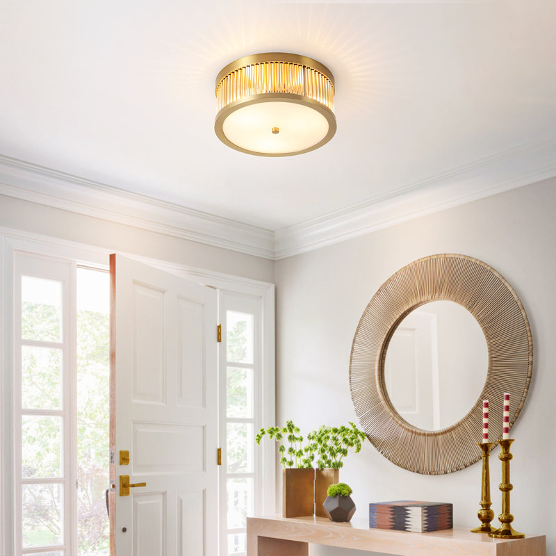 Celora 3 - Light Glass Bar Round Drum Flush Mount Ceiling Light, Gold, Rose Gold