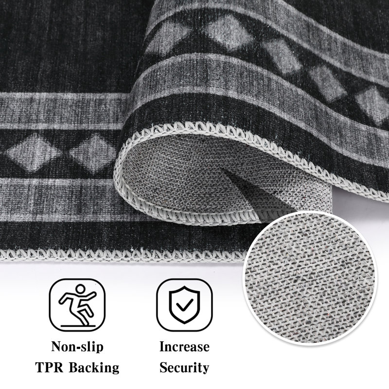 Tapis oriental gris en polyester tissé à la machine Shontaye, Rectangle 10 pi x 13 pi