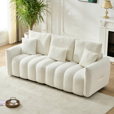 92-Inch High-Quality Teddy Fur Fabric Corner Sofa, With USB Port, Center Console And Coffee Table. A Super Large Cushioned Sofa, Suitable For Grand Li by Ivy Bronx