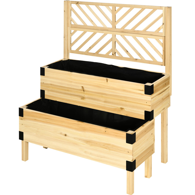 Wooden Raised Garden Bed With Trellis, 2 Tier Elevated Planter For Flowers, 25.5" W X 42.5" D, Natural Wood 55" H W,