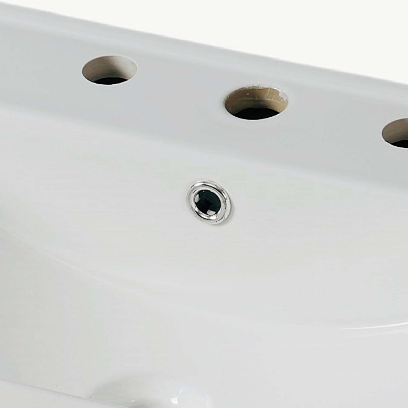 Meuble-lavabo pour salle de bain avec lavabo en céramique, meuble-lavabo avec verre trempé flou, grand espace de rangement et structure en bois d'hévéa