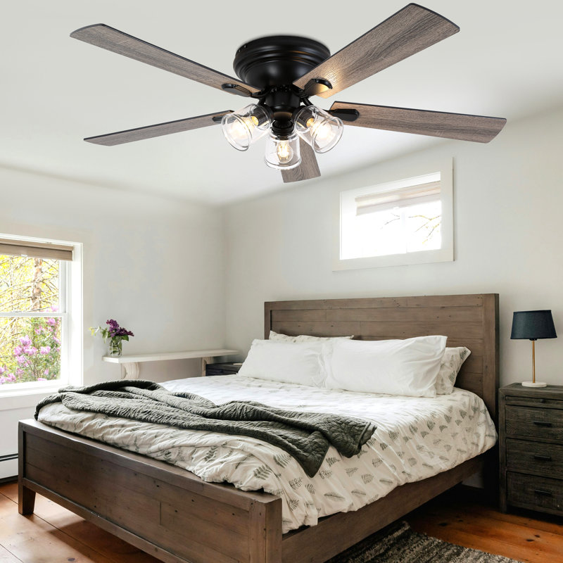 52" Flush Mount Reversible Ceiling Fan with 3 Lights and Remote, DC Motor 6 Speeds Ceiling Fan for Low Profile