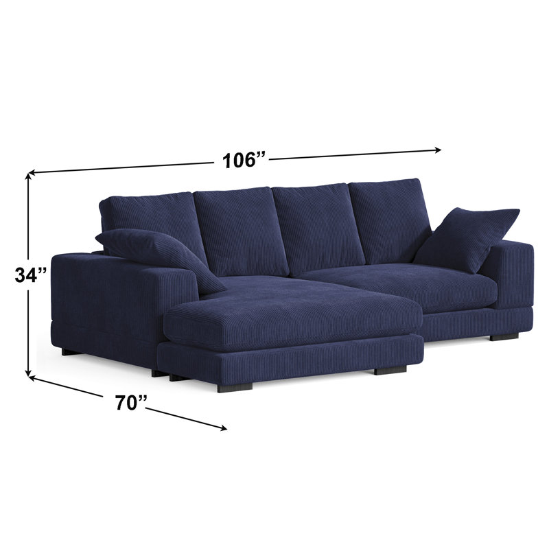 Canapé modulaire en forme de L Daisy Cozy réversible gauche ou droit, Velours côtelé bleu
