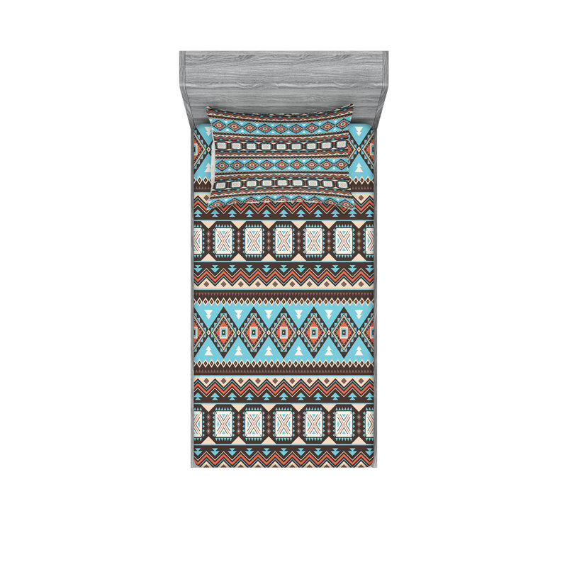 Multicolore drap-housse et coussin décoratif Ambesonne Aztec, Ensemble de draps pour lit simple + 3 pièces supp