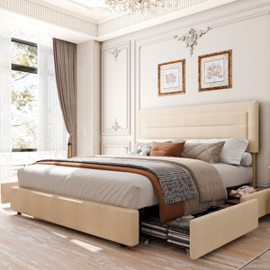 Moshier Upholstered Platform Bed with Four Drawers