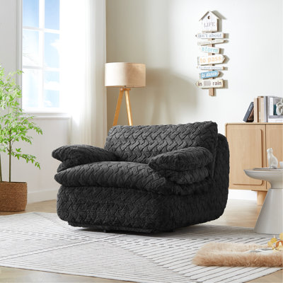 Chaise paresseuse à compression complète avec pivot à 360 degrés et courbe ergonomique, velours côtelé de haute qualité, noir, profondeur de 43,66 po, largeur de 40,39 po, pour les jeux de loisir