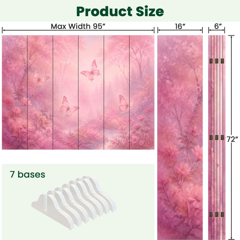 Paravent 6 panneaux à cloison pliable Royal Soft Pink Forest, 6, 71" H x 96" W x 1" D