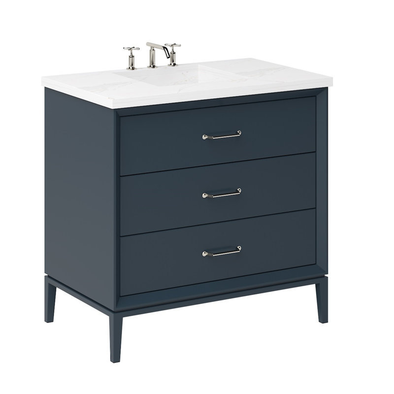 Alexandra Three-Drawer Single Bath Vanity, Hague Blue, 30", Satin Nickel
