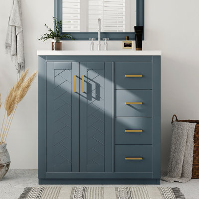 30" Bathroom Vanity with Ceramic Sink, Solid Wood Frame, Ample Storage,and Soft-Closing Doors & Drawers