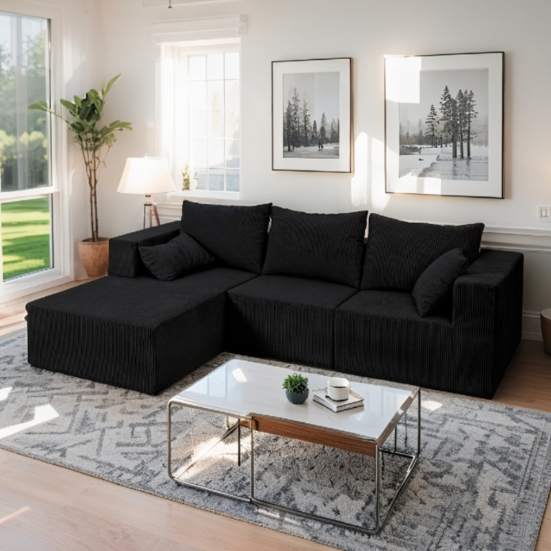 L Shaped Cloud Sectional Couch - Modern Modular sectional Sofa with Deep Seat & Oversized Chaise, 3 Seat Upholstered Couches for Living Room, Bedroom, No Assembly Required (3PCS, Black)